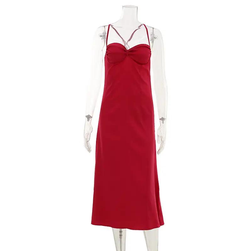 Arrival Solid Color Tube Top High Waist Backless Suspender Sheath Dress by Wanita Store