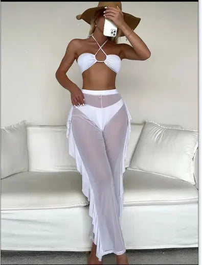 Mesh Solid Color Three-Piece Bikini Split Thong Sexy Swimsuit AliExpress Amazon European and American New SHOPEZRA L.L.C.
