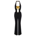 Autumn Winter Halter Sexy Trousers Women Jumpsuit Golden Floral Sleeveless Backless