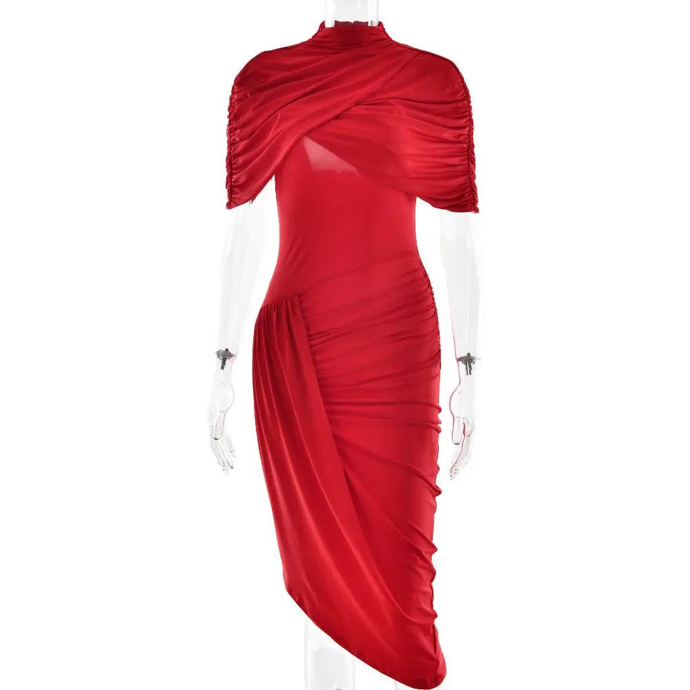Elegant Slim Pleated Dress Sexy Backless Sheath Women Dress by Wanita Store