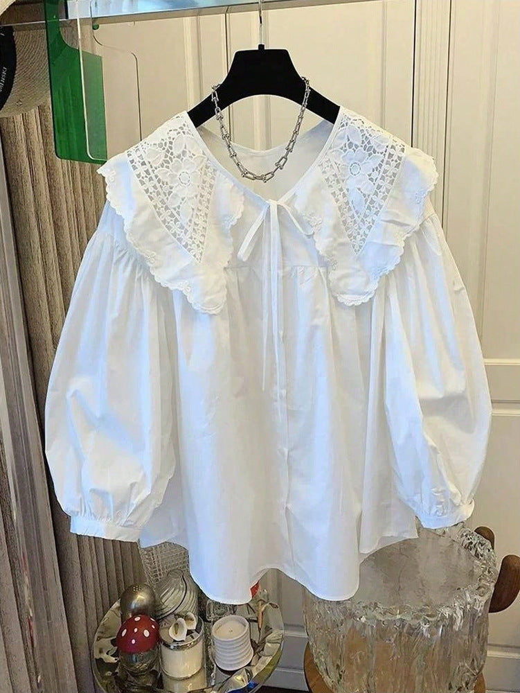 Women Doll Collar Sweet Loose Long Sleeve Shirt Top