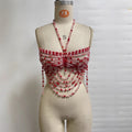 Multi Layer Pearl Sexy Bra Backless Halter Hollow Out Cutout out Camisole