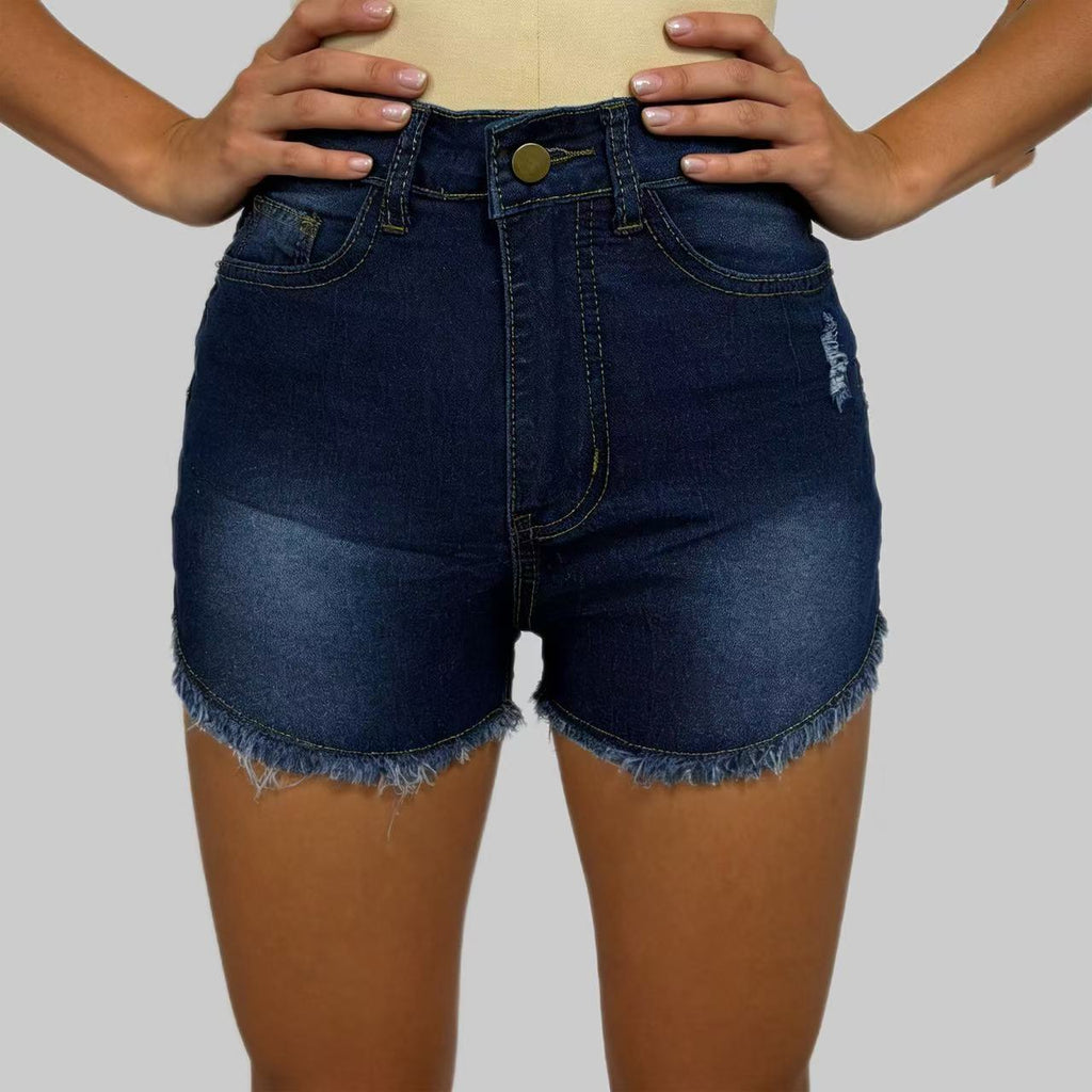 Stretch Slim Fit Ripped Tassel Women Jeans Denim Shorts