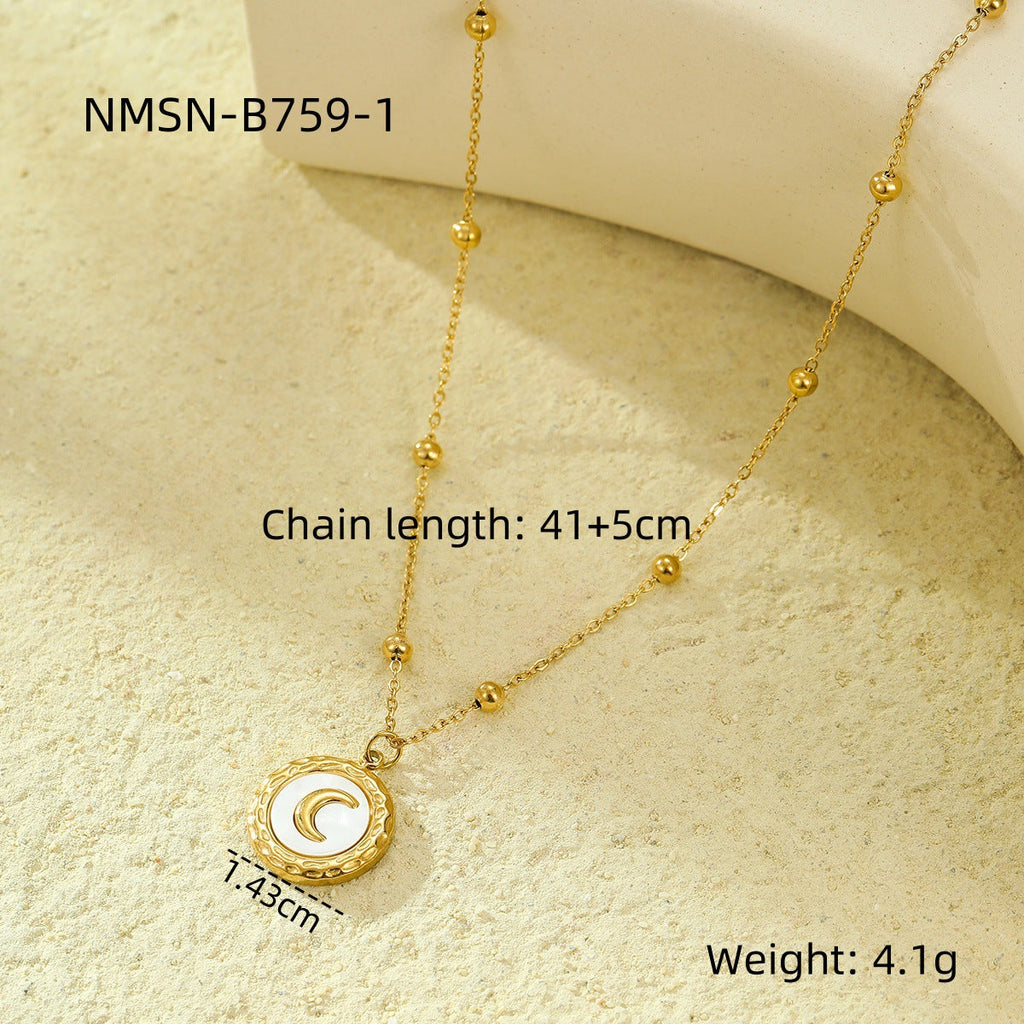 18K Stainless Steel Shell Moon Necklace Niche Retro Easy Matching Embellished Titanium Steel Necklace Earrings