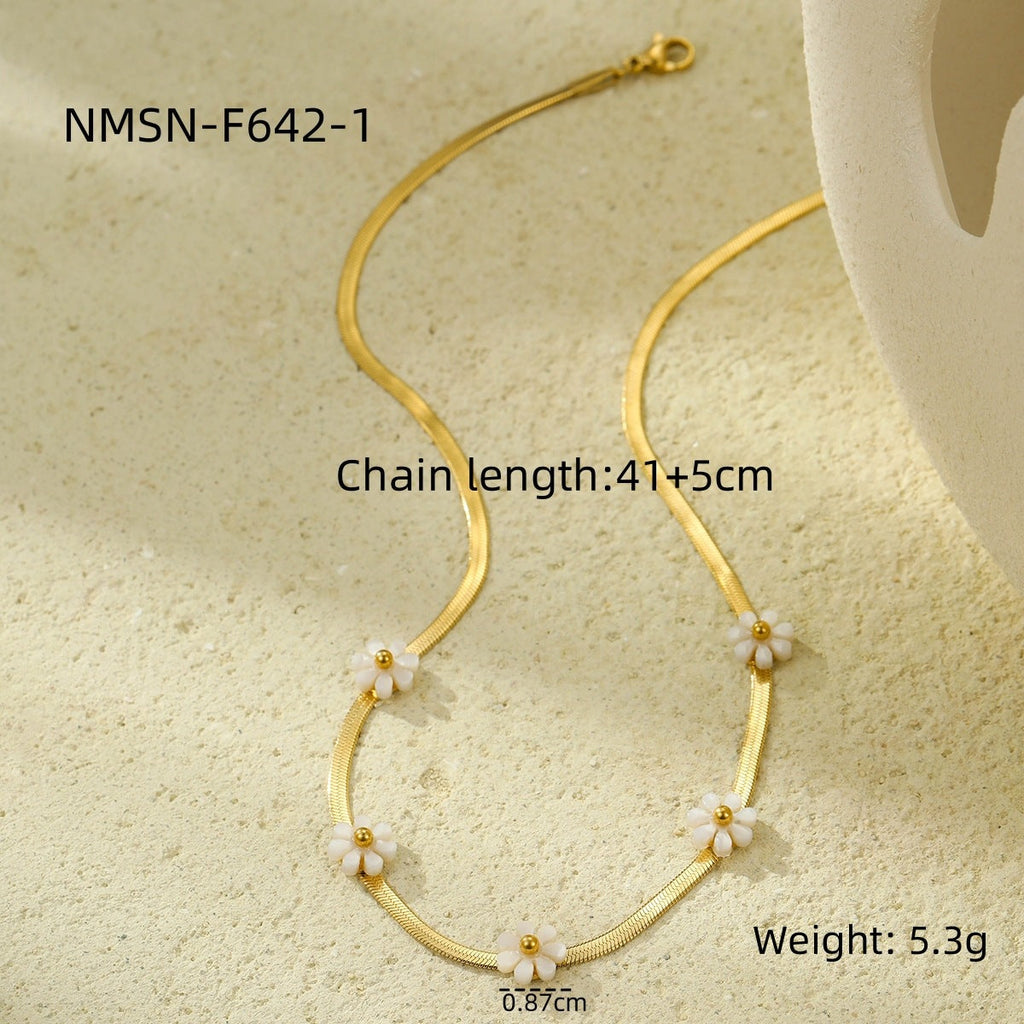 Internet Celebrity Stainless Steel Shell Little Daisy Floral Titanium Steel No Fading Necklace Clavicle Chain Women Jewelry