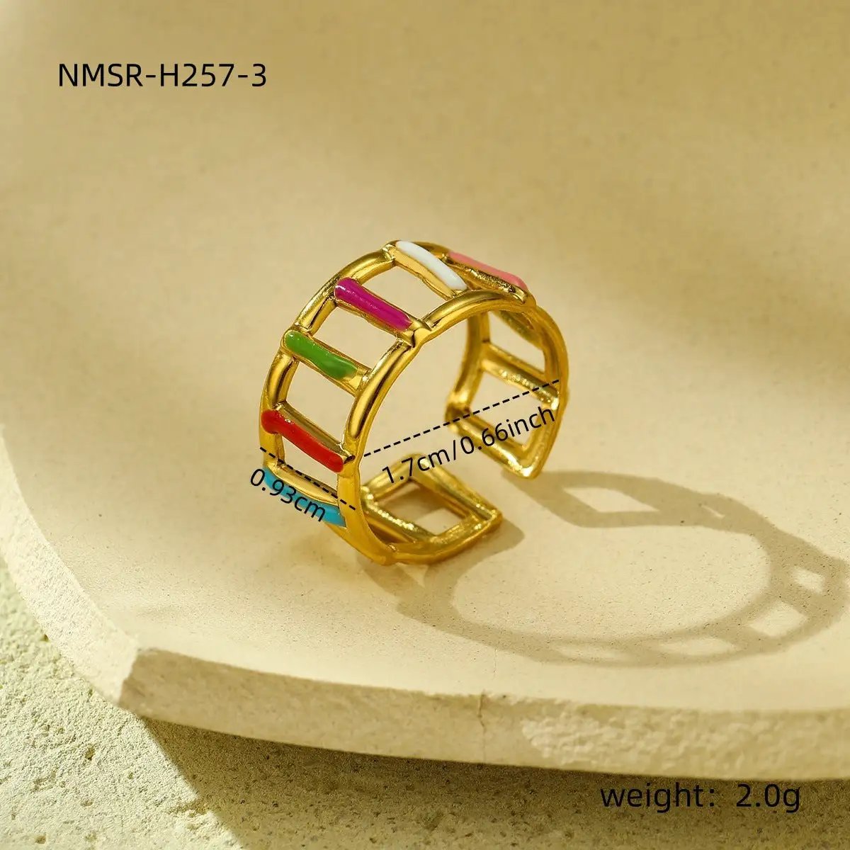 18K Gold Plated Stainless Steel Ring Women Geometric Abstract Colorful Oil Necklace Ring Ornament by Wanita Store