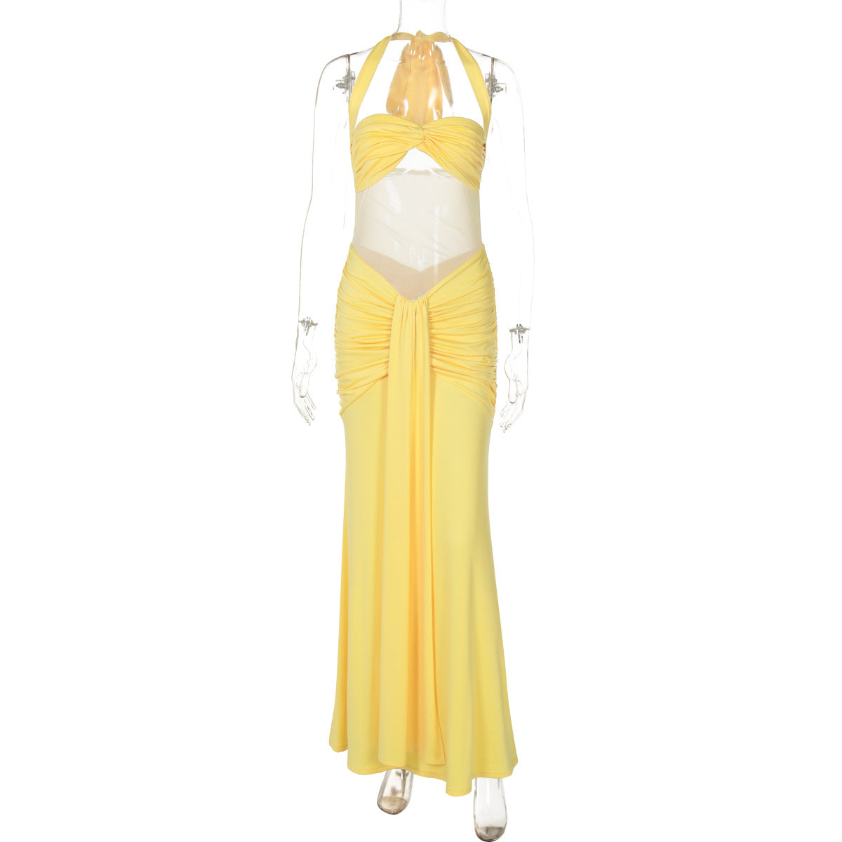 Women Clothing Summer Sexy Tube Top off Neck Mesh Stitching Halter Tied Dress