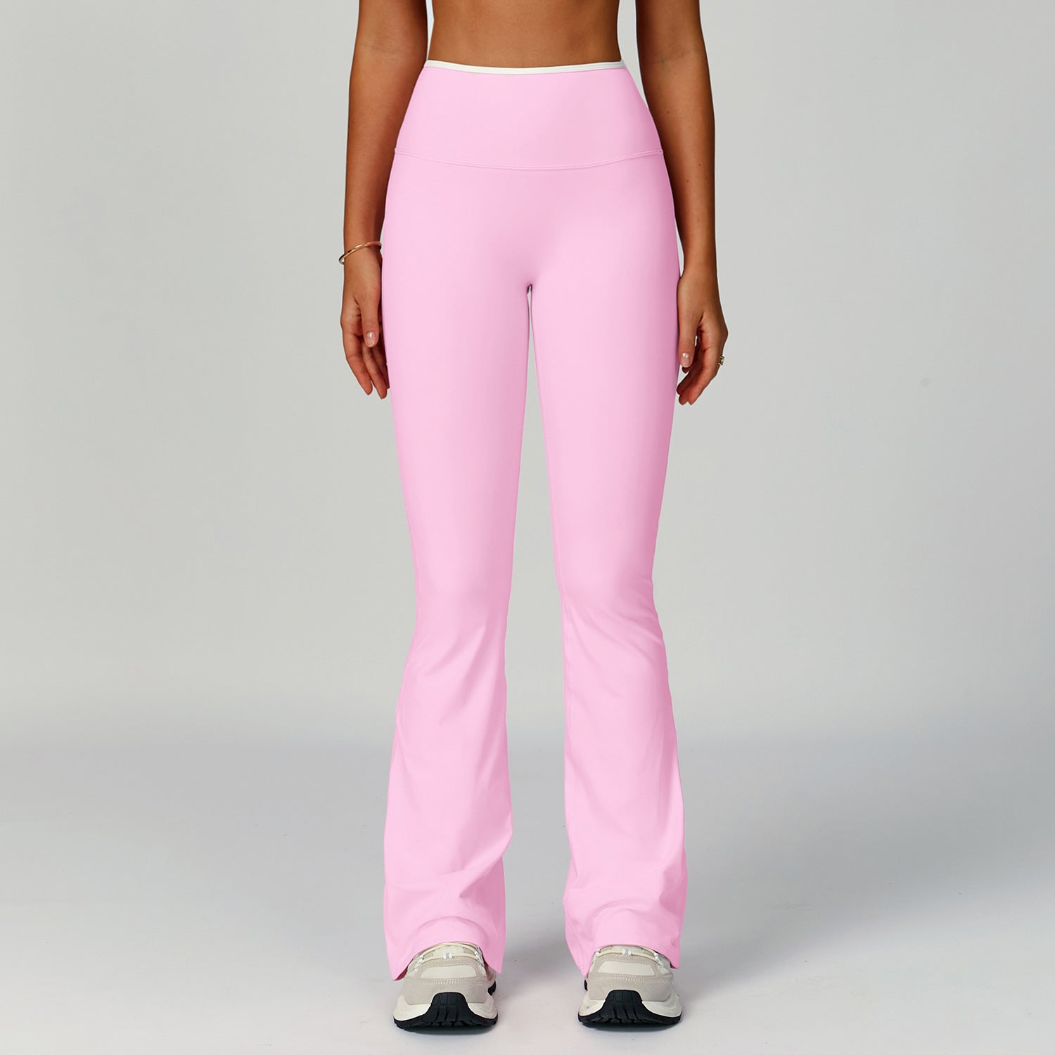 Nude Feel Sport-Schlaghose mit Kontrastfarbe, hoher Taille, schnelltrocknend, weitem Bein, Sport-Lauf-Fitness-Bootcut-Hose