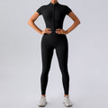 Reißverschluss Kurzarm Nude Feel Yoga Jumpsuit Damen Outer Wear Workout Übungs Leggings Einteiler Strumpfhose