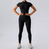Zipper Short Sleeve Nude Feel Yoga Jumpsuit Women Outer Wear Workout Exercise Pants One Piece Tights by Wanita Store