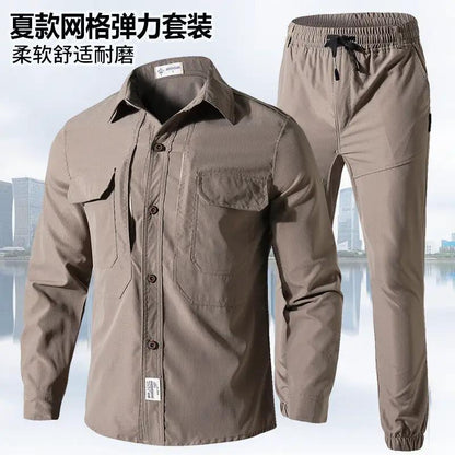 Summer stretch suit quick-drying sweat-absorbent work clothes air-conditioning cool labor protection work clothes wear-resistant breathable tooling by Dropshipman