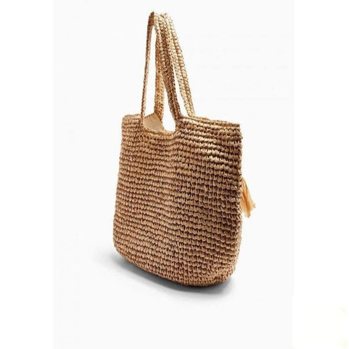 Strohtasche Gewebte Tasche Quaste Strohtasche Urlaub am Meer Strandtasche Schulter Tragbare Große Kapazität Damen Tasche