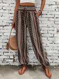 Spring Summer Women Clothing Bohemian Ethnic Print Loose Slimming Draping Effect Elastic Waist Ankle Tied Casual Pants