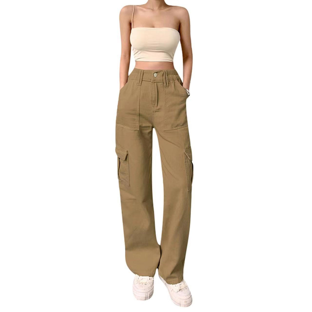 Schlanke High Waist Cargo-Hose für Damen mit mehreren Taschen