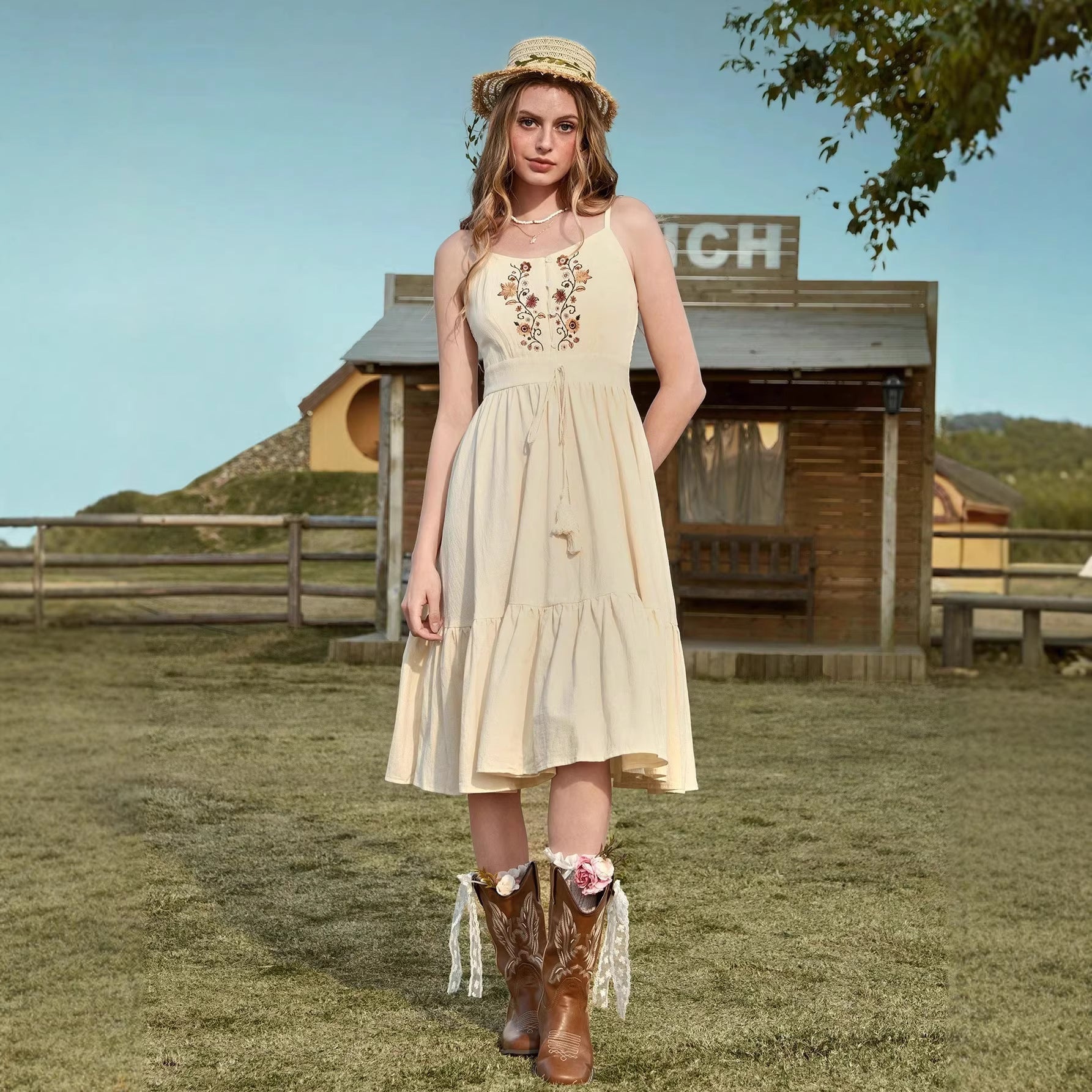 Off Shoulder Ethnic Strap Dress Flab Hiding Summer Beautiful Vacation Seaside Dress