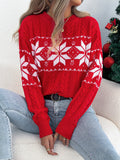 Fall Winter Snowflake Pattern Lantern Long Sleeve Pullover Women Clothing Christmas