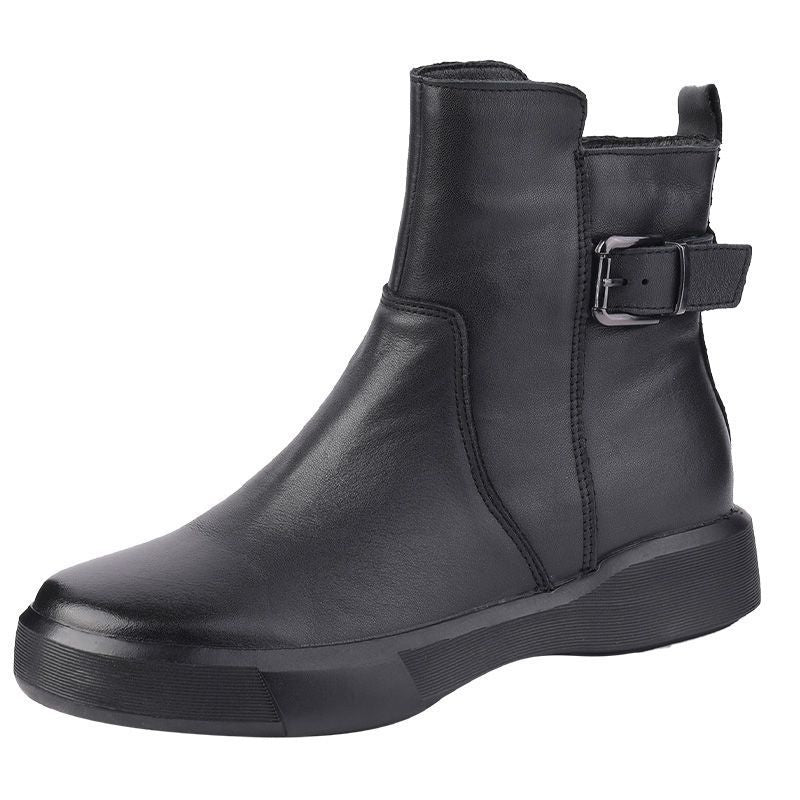 Women Platform Single Layer Boots Retro Flat Bottom Ankle Boots