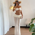 Summer Women Clothing Solid Color Sexy Lace up Tube Top Lace Maxi Skirt Two Piece Set for Women