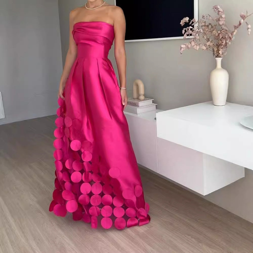 Nahtloser runder Satin Sexy Tube Top Hohes Abendkleid