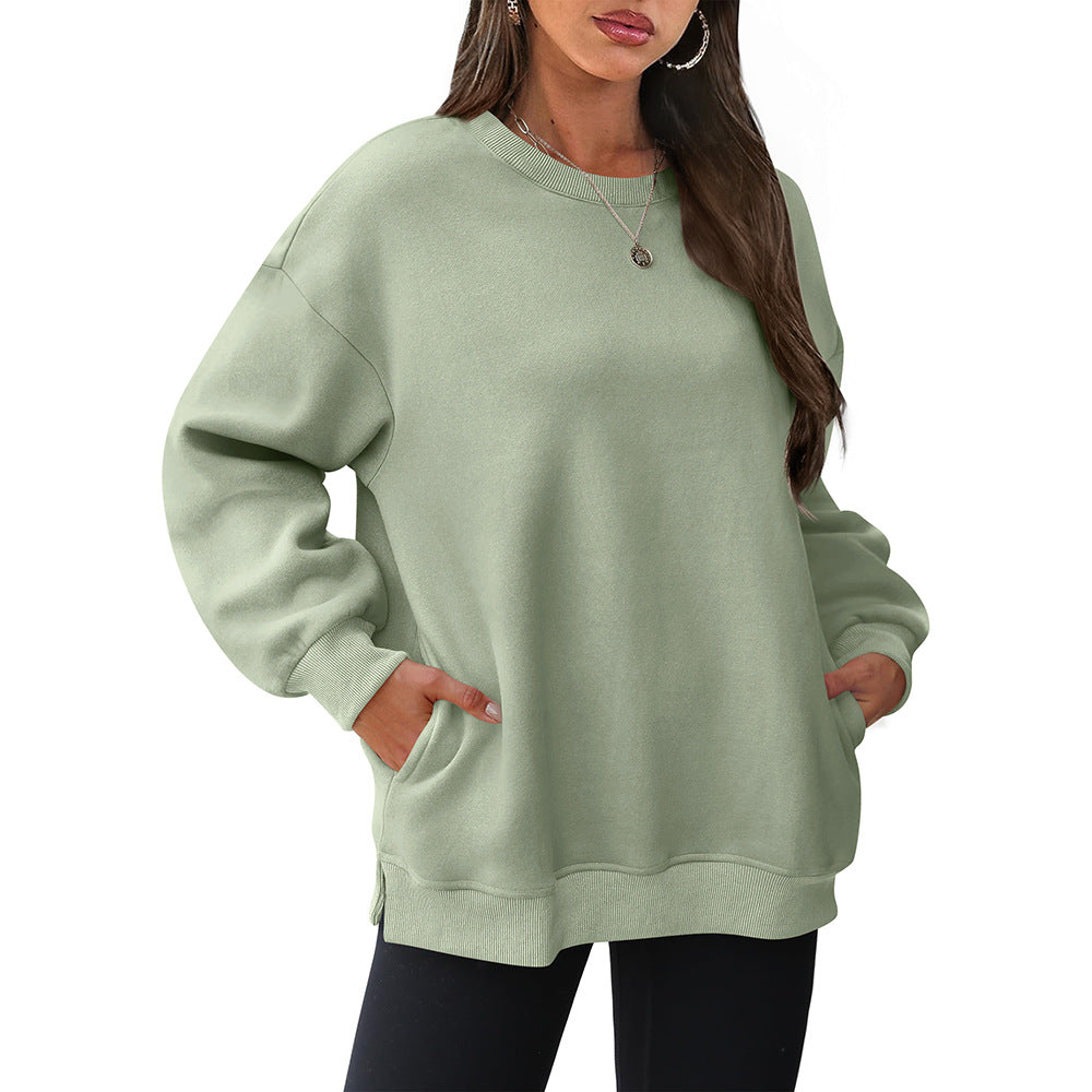 Herbst Winter Damen Rundhals Langarm Sweatshirt Pullover Fleece-Pullover