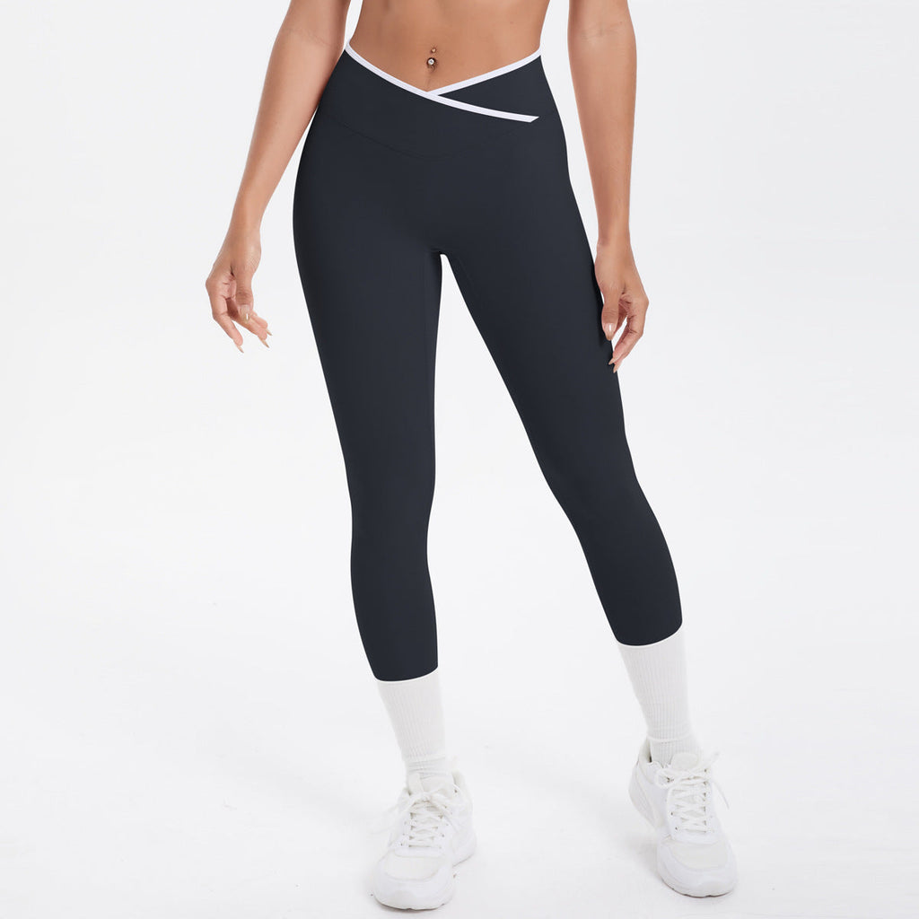 Nude Feel Skinny Yoga Hose Kontrastfarbe Sexy Hüftlifting Cross High Waist Cropped Hose Damen Sport Fitness Hose