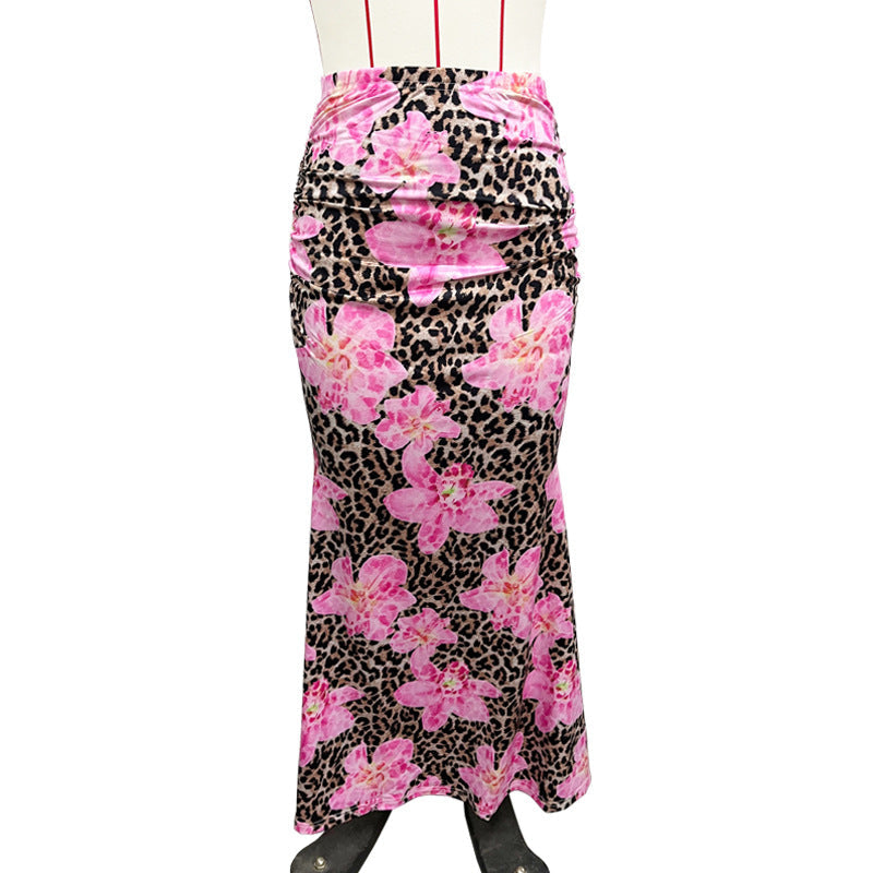 Women Summer Leopard Print Sexy Slim Maxi Skirt