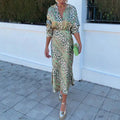 Summer Arrival Women Printed Elegant Collared Long Sleeve Shirt High Waisted Skirt Set