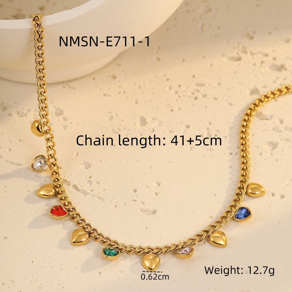 Classic Stainless Steel Color Rhinestone Tassel Necklace Women Twin Titanium Steel Clavicle Chain Jewelry