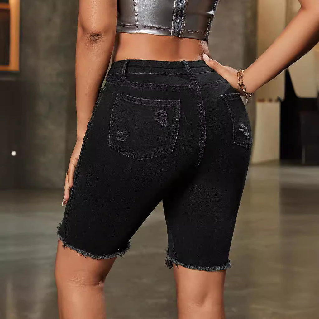 Summer Denim Shorts High Waist Comfort Pants Slim Fit Slimming Fashionable Straight Casual Denim