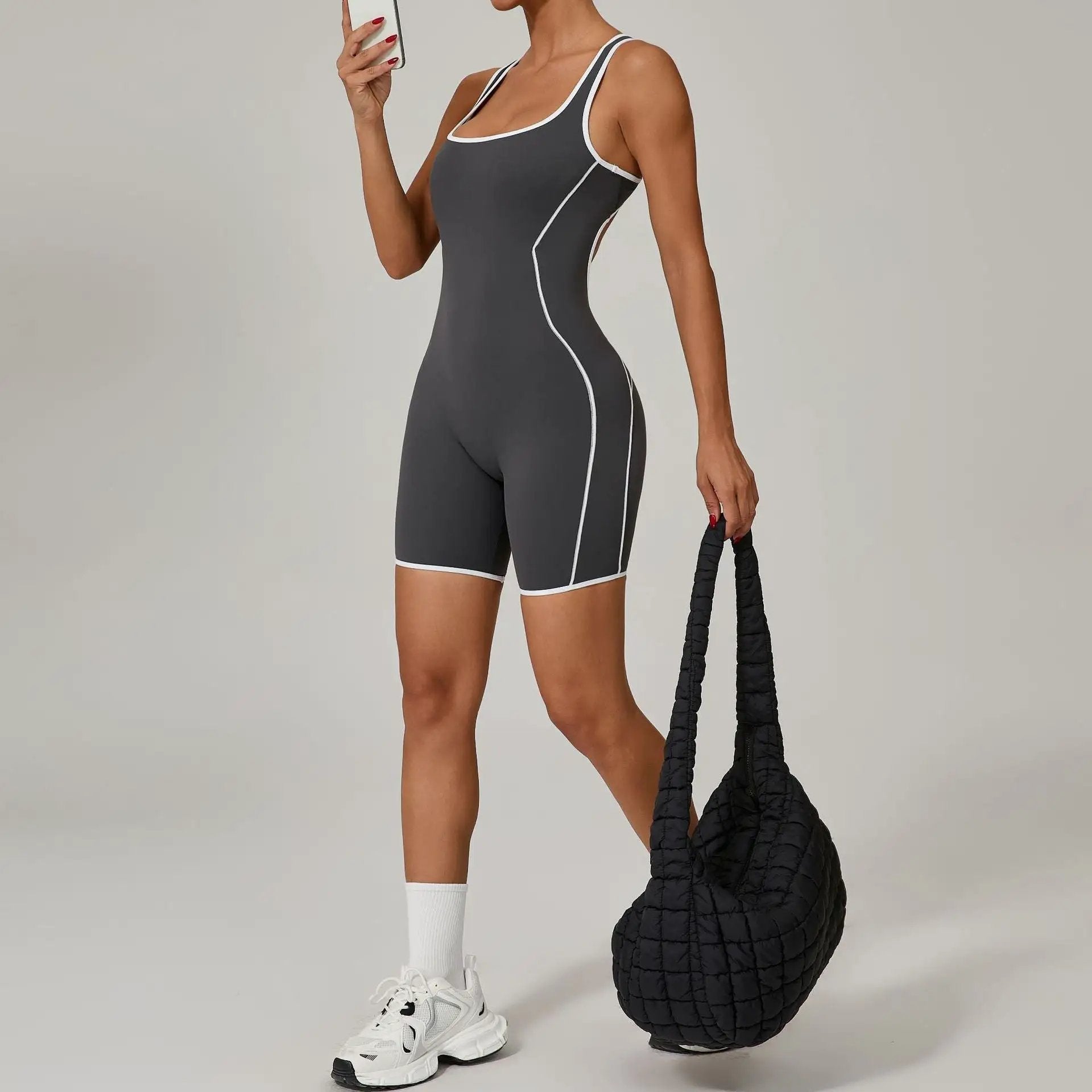 Autumn Sand Summer Backless Tight Contrast Color Exercise Yoga Clothes Hip Lifting Yoga Fitness Jumpsuit by Wanita Store