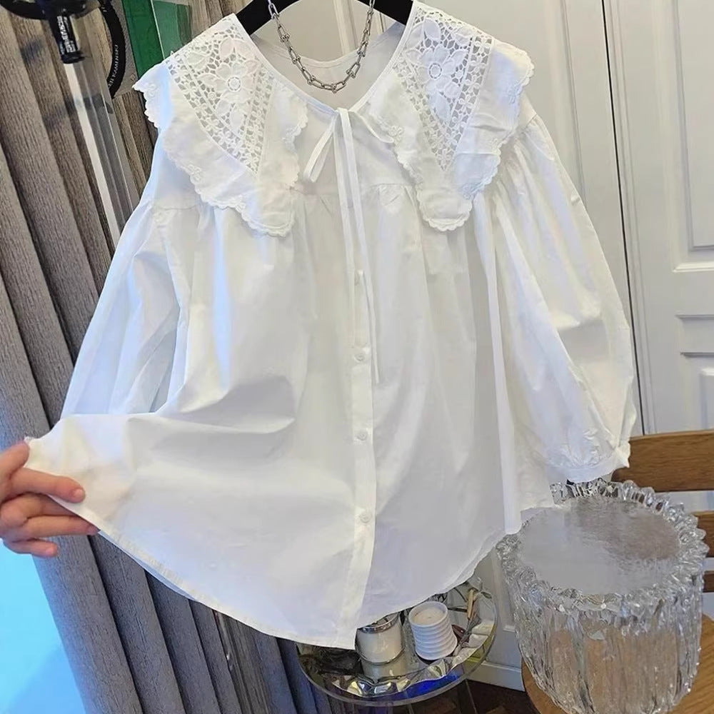 Women Doll Collar Sweet Loose Long Sleeve Shirt Top