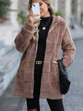 Herbst Winter Damenbekleidung Locker Kapuzenpullover Langer Cardigan Plüschmantel