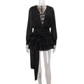 Autumn French Pure Lace Splicing Sexy V neck Long Sleeve Dress