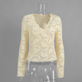 Lace V neck Long Sleeve Shirt Autumn Sexy Hollow Out Cutout Bottoming Shirt Lace Shirt Women Shirt