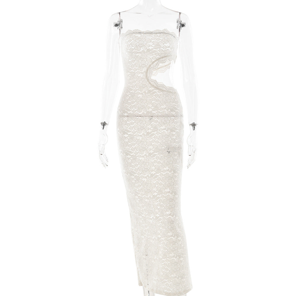 Sommer Sexy Spitze Hohl Cutout Schlitz Damen Bandeaukleid