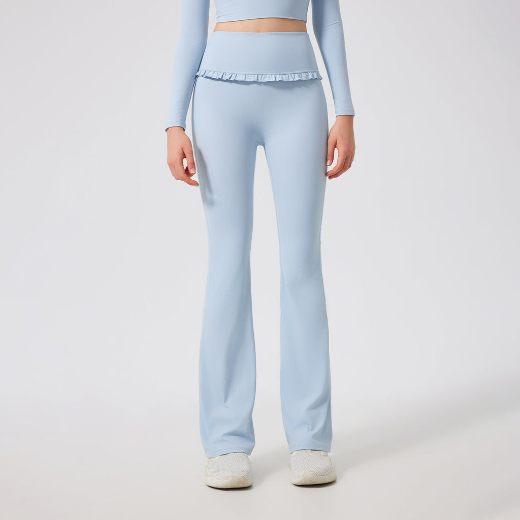 Gerüschte Skinny Yoga Leggings für Damen – High Waist, Schlankmachend, Sportlich, mit ausgestelltem Bein, schmal geschnitten, atmungsaktiv, lässig, Fitnesshose