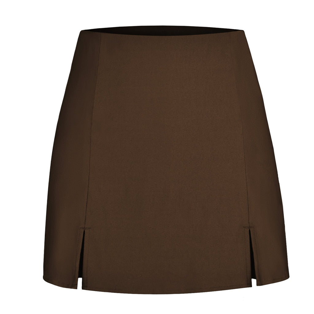 Double Slit Casual Pantskirt Thin Coat with Zip High Waist Short Pantskirt