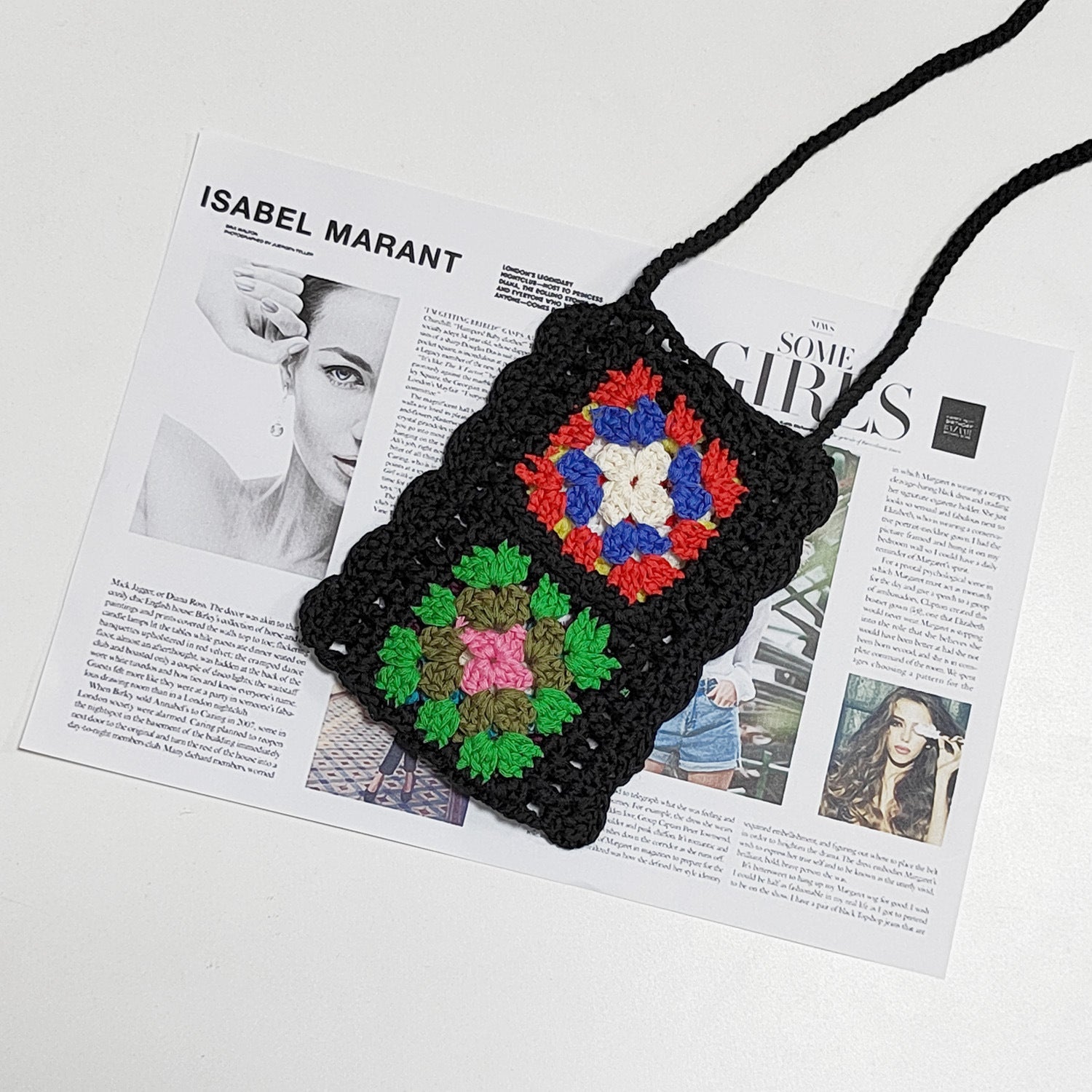 Handgemachte Strickwolle Häkeln Internet Berühmtheit Ethnische Handy Tasche Gemischte Farbe Zufällig Einteiler Umhängetasche