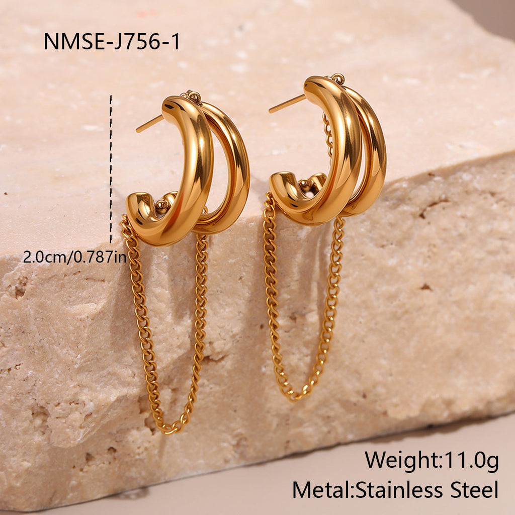 Cool Tassel Stainless Steel Earrings Gold Plated Niche Ear Jewelry