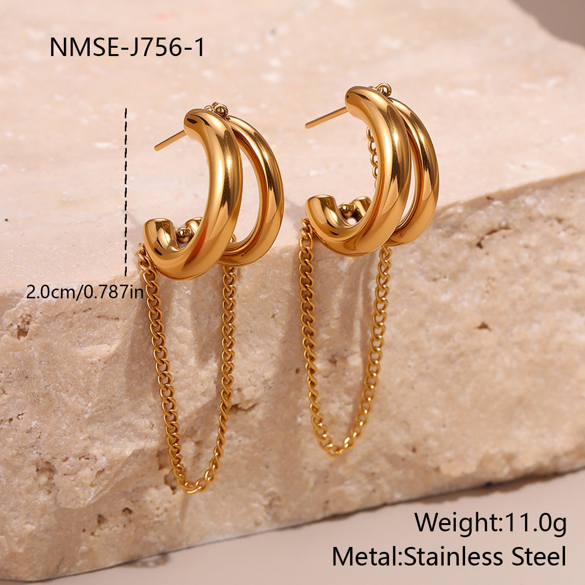 Cool Tassel Stainless Steel Earrings Gold Plated Niche Ear Jewelry