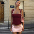 Summer Women Clothing Solid Color Sleeveless Square Collar Sexy Lace Stitching Slim Vest Top Women