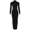 Damenbekleidung Herbst Einfarbig Elegant Schmal Schlankmachend Plissiert Rollkragen Langarm Kleid