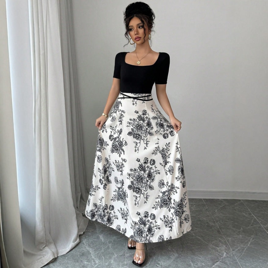 Damenkleid Sommer Schlankmachendes Schnürkleid mit Blumenmuster