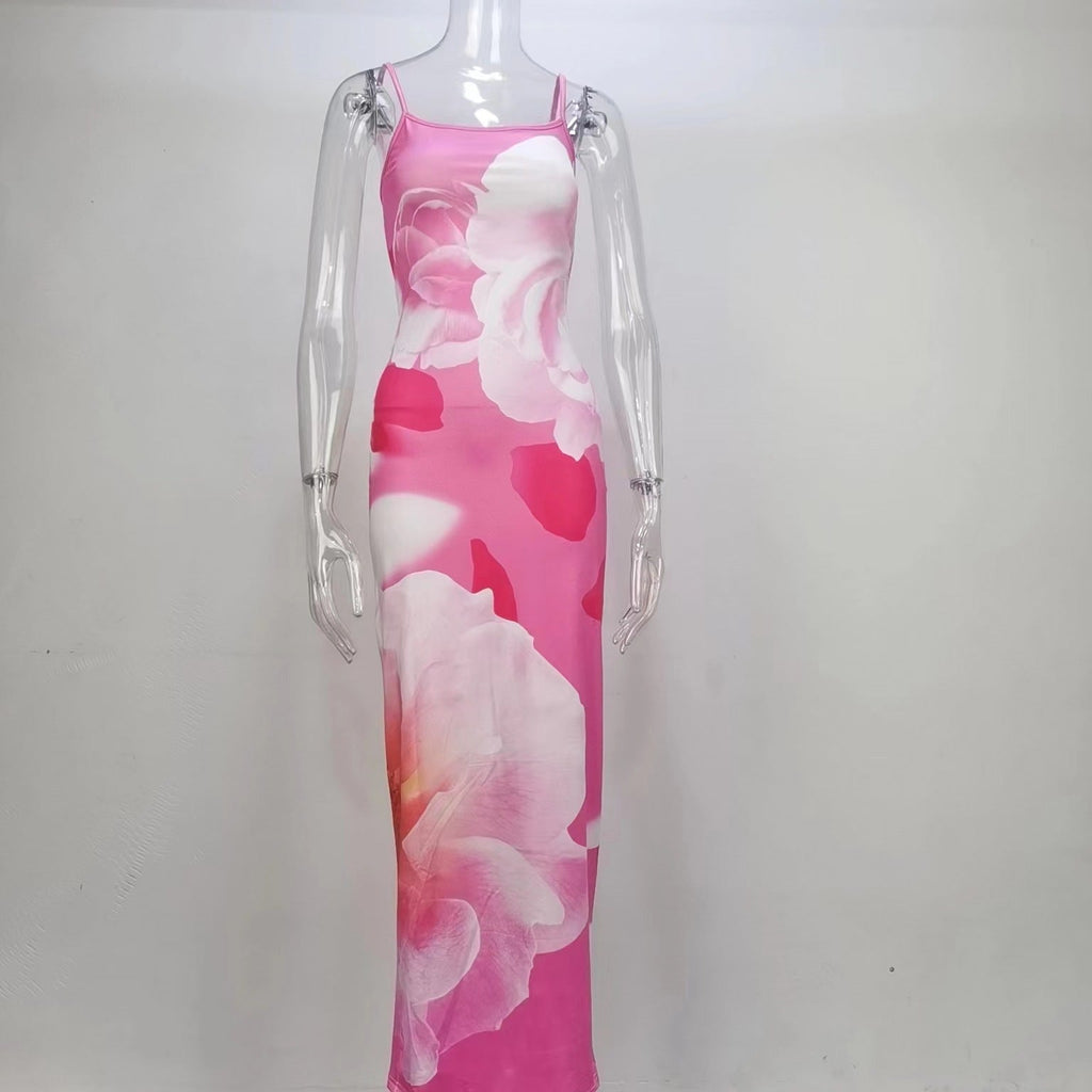Damen Kleidung Sommer Sexy Fashionista Rückenfreies Kleid mit Schlitz und Trägern Damen