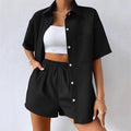 Sommer Anzug Damen Loose Casual Kurzarm Shirt Elastische Taille Shorts Zweiteiliges Set Damen