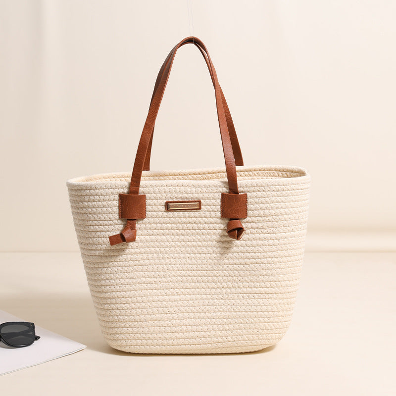 Ein-Schulter-Baumwollfaden-Webtasche, große Kapazität, Tote Strohtasche, Urlaub Strand Damen Tasche