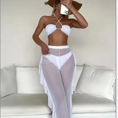 Mesh Solid Color Three-Piece Bikini Split Thong Sexy Swimsuit AliExpress Amazon European and American New SHOPEZRA L.L.C.