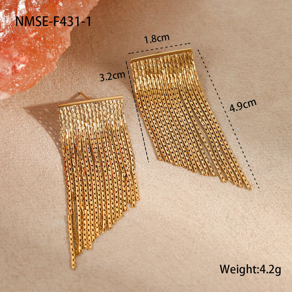 Exaggerated Tassel Chain Earrings Stainless Steel Fashionable Niche Design Earrings