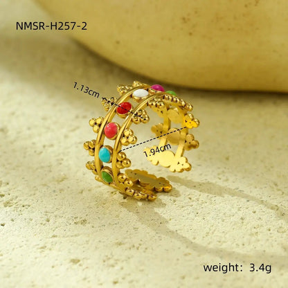 18K Gold Plated Stainless Steel Ring Women Geometric Abstract Colorful Oil Necklace Ring Ornament by Wanita Store