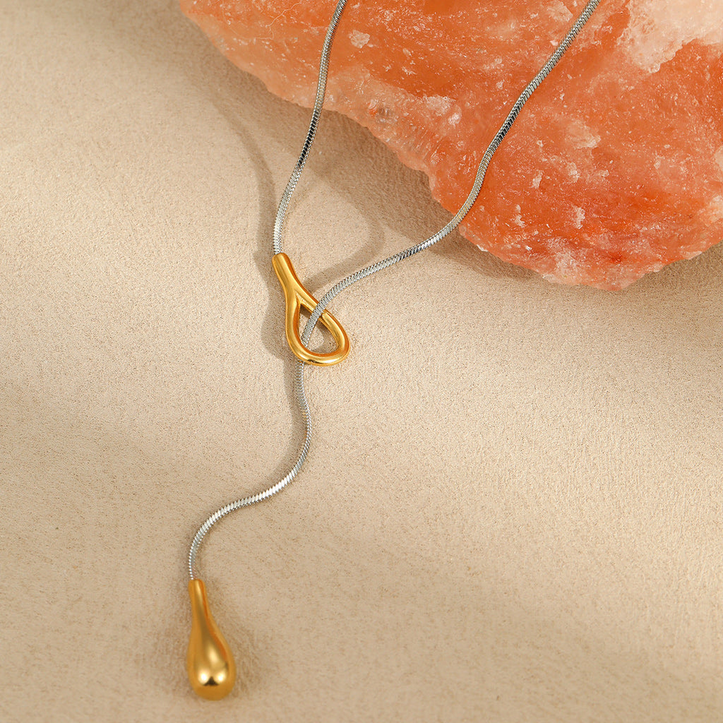 Stainless Steel Necklace Long Water Drop Pull out Y Shaped Chain Necklace for Women Cold Necklace for Women